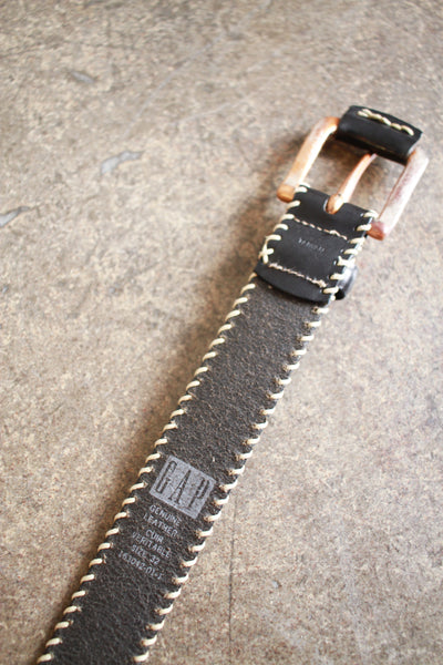 1990s Black Stitched Leather Belt