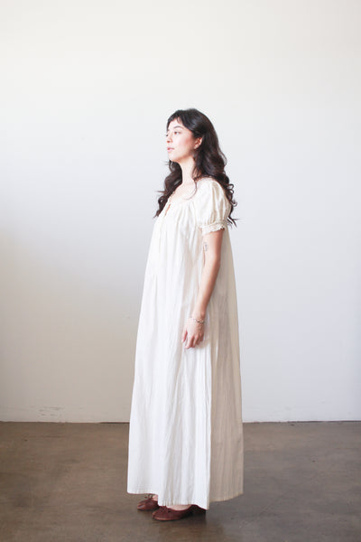 1910s Ivory Cotton Lace Trim Puff Sleeve Nightgown