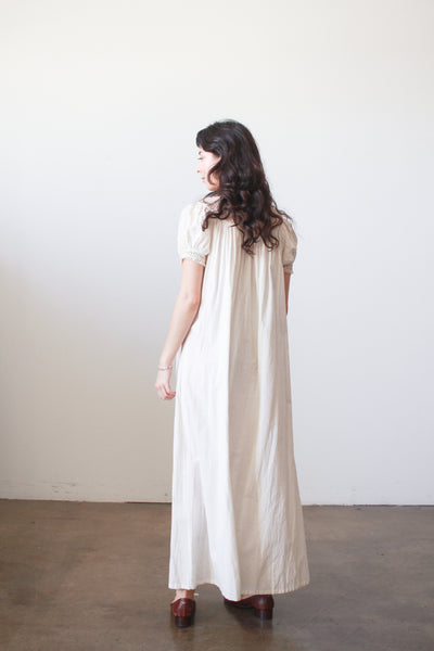1910s Ivory Cotton Lace Trim Puff Sleeve Nightgown