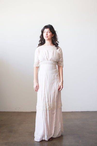 1910s Light Pink Cotton Voile Lace Trim Lawn Dress