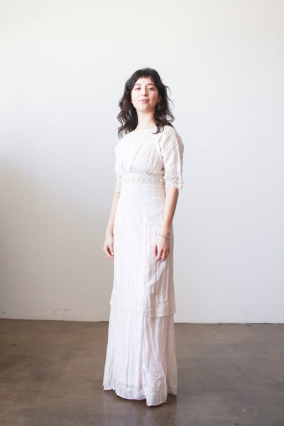 1910s Light Pink Cotton Voile Lace Trim Lawn Dress