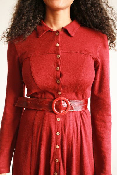 1970s Raspberry Knit Long Sleeve Dress