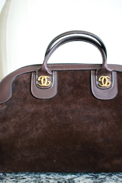 1970s Gucci Chocolate Suede Handbag