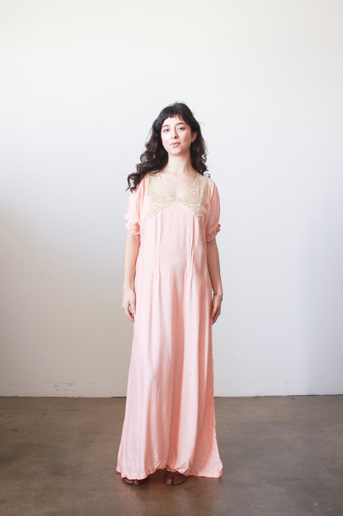 Antique Edwardian Blush Pink Crochet Trim Nightgown