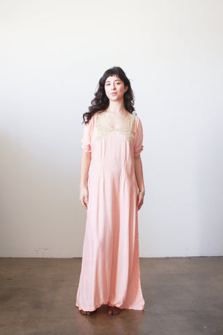 Antique Edwardian Blush Pink Crochet Trim Nightgown