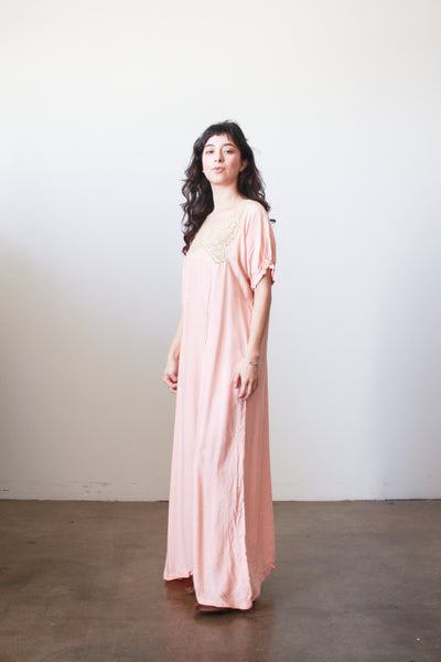 Antique Edwardian Blush Pink Crochet Trim Nightgown