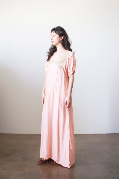 Antique Edwardian Blush Pink Crochet Trim Nightgown