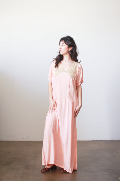 Antique Edwardian Blush Pink Crochet Trim Nightgown