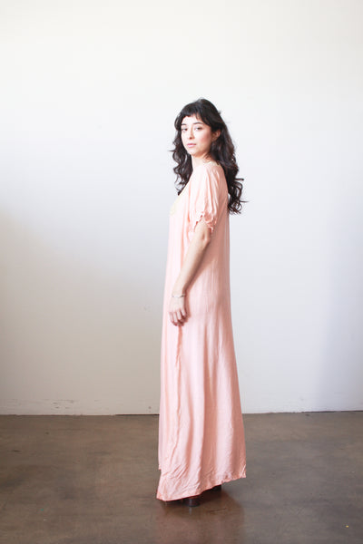 Antique Edwardian Blush Pink Crochet Trim Nightgown