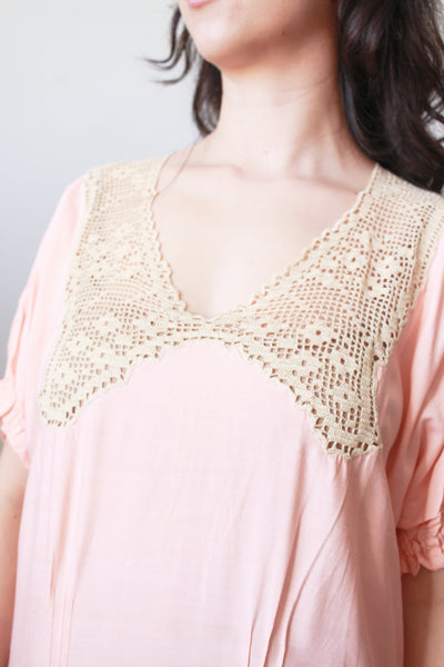 Antique Edwardian Blush Pink Crochet Trim Nightgown