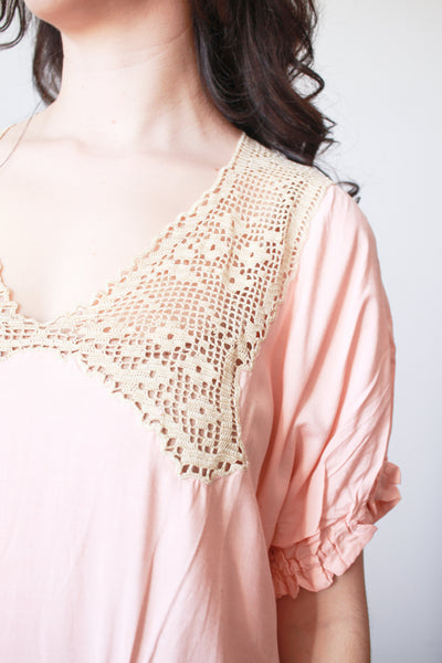 Antique Edwardian Blush Pink Crochet Trim Nightgown