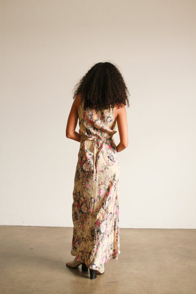 1990s Floral Print Rayon Tank Bias Dress