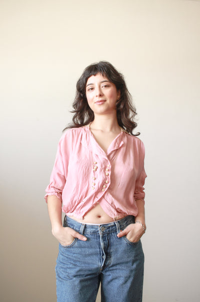 1920s Foxglove Pink Silk Double Breasted Blouse