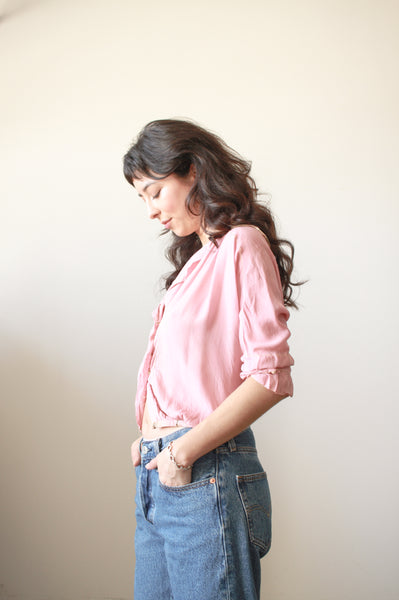 1920s Foxglove Pink Silk Double Breasted Blouse