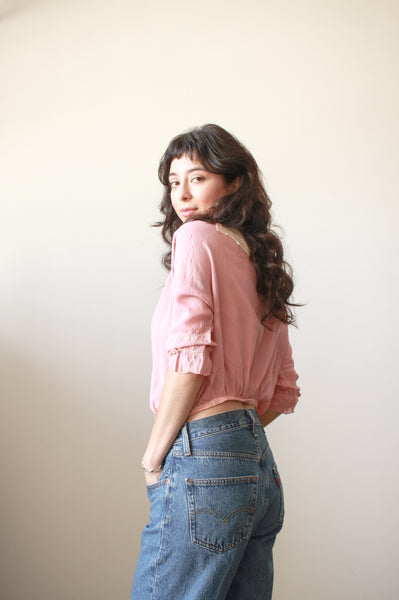 1920s Foxglove Pink Silk Double Breasted Blouse