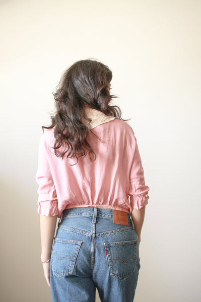 1920s Foxglove Pink Silk Double Breasted Blouse