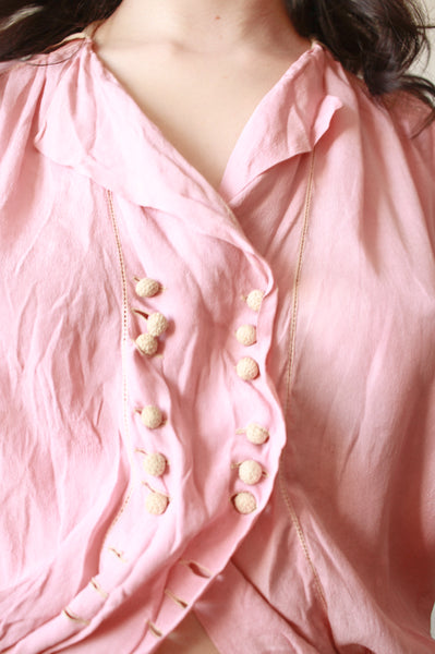 1920s Foxglove Pink Silk Double Breasted Blouse