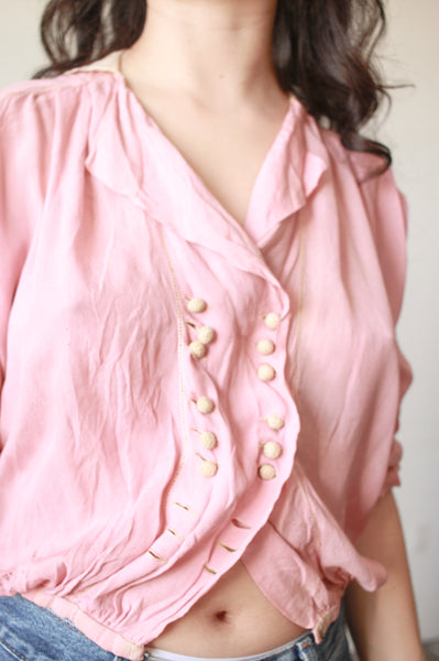 1920s Foxglove Pink Silk Double Breasted Blouse