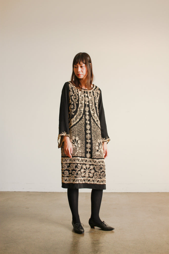 1920s Black and Gold Soutache Tunic Dress Blossom Vintage 1920s Black and Gold Soutache Tunic Dress Blossom Vintage