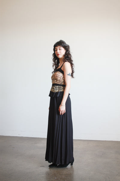 1930s Black and Tan Organza Plaid Dress