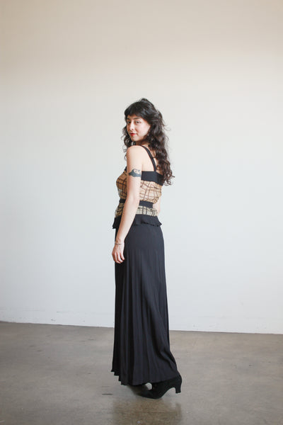 1930s Black and Tan Organza Plaid Dress