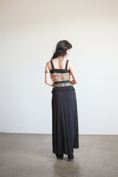 1930s Black and Tan Organza Plaid Dress