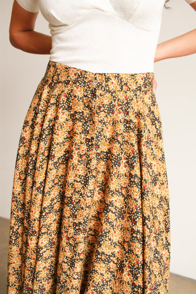 1980s DKNY Brown Floral Print Circle Skirt