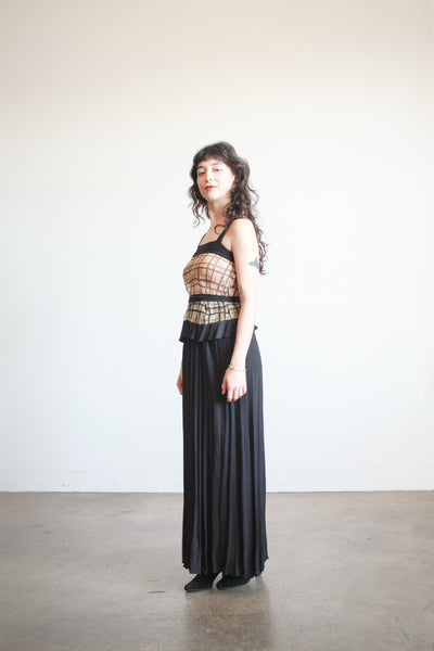 1930s Black and Tan Organza Plaid Dress