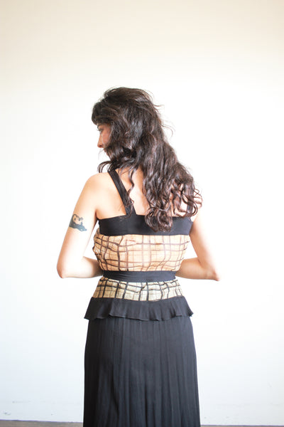 1930s Black and Tan Organza Plaid Dress