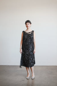 1920s Black Sequin Drop Waist Dress Blossom Vintage 1920s Black Sequin Drop Waist Dress Blossom Vintage