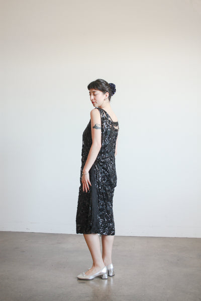 1920s Black Sequin Drop Waist Dress