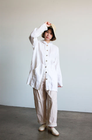 1980s White Linen Oversized Button up Jacket