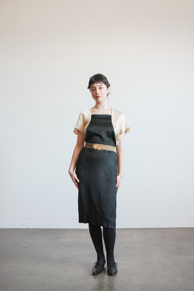 1930s Slipper Satin Two Tone Midi Dress