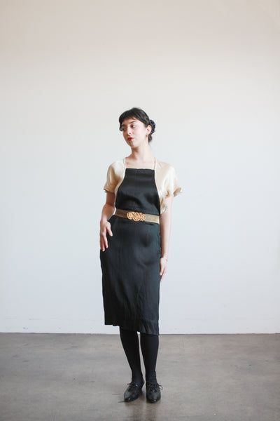 1930s Slipper Satin Two Tone Midi Dress