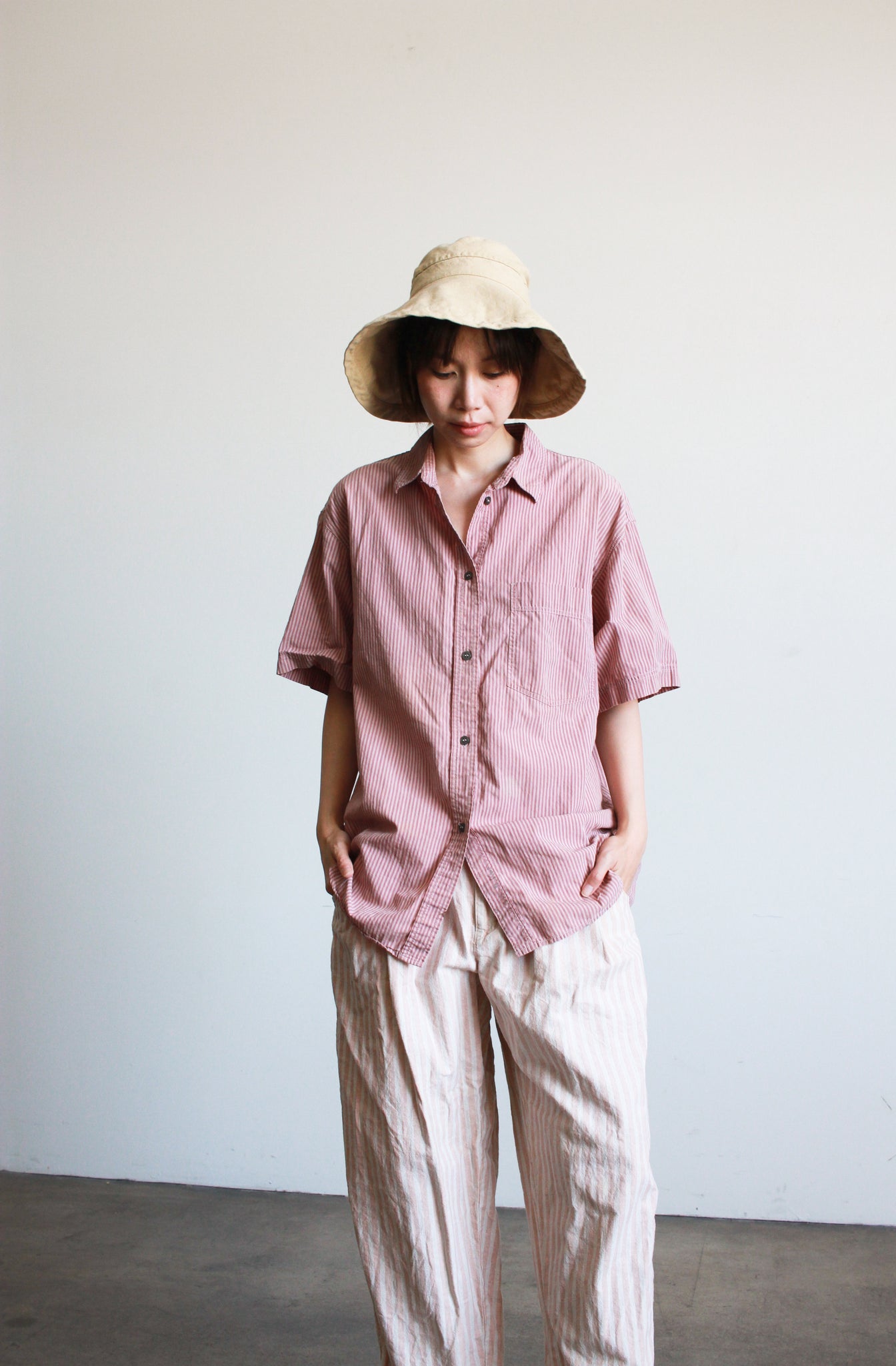 1980s Rose Pinstriped Cotton Button Up Blouse