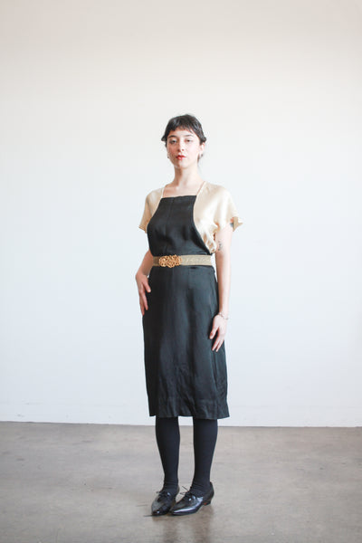 1930s Slipper Satin Two Tone Midi Dress