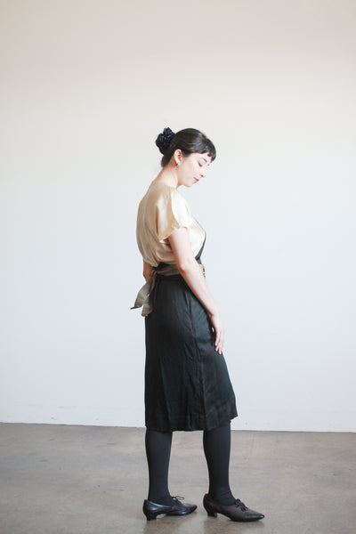 1930s Slipper Satin Two Tone Midi Dress