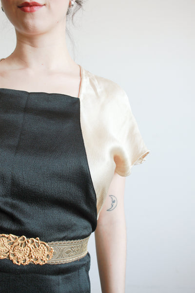 1930s Slipper Satin Two Tone Midi Dress