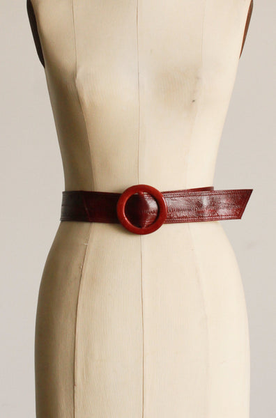 1980s Raspberry Leather Textured Belt