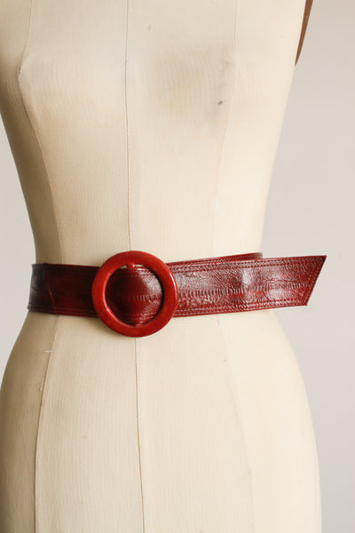 1980s Raspberry Leather Textured Belt
