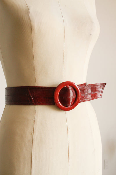 1980s Raspberry Leather Textured Belt