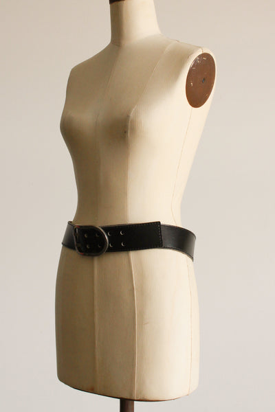 1980s Black Leather Thick Belt