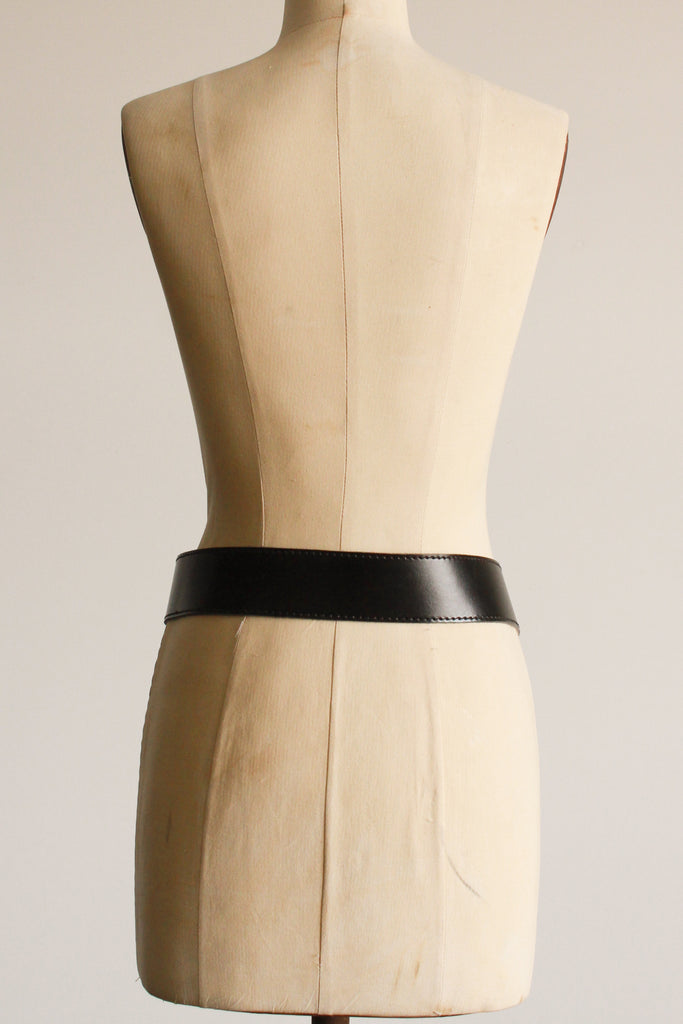 1980s Black Leather Thick Belt Blossom Vintage 1980s Black Leather Thick Belt Blossom Vintage