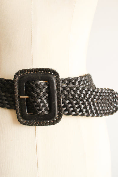 1980s Black Braided Leather Belt