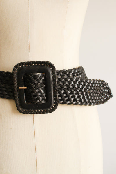 1980s Black Braided Leather Belt