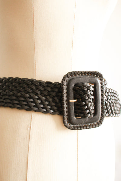 1980s Black Braided Leather Belt