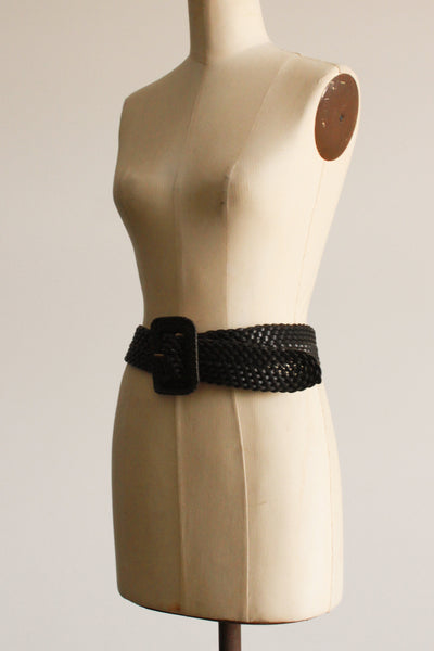 1980s Black Braided Leather Belt