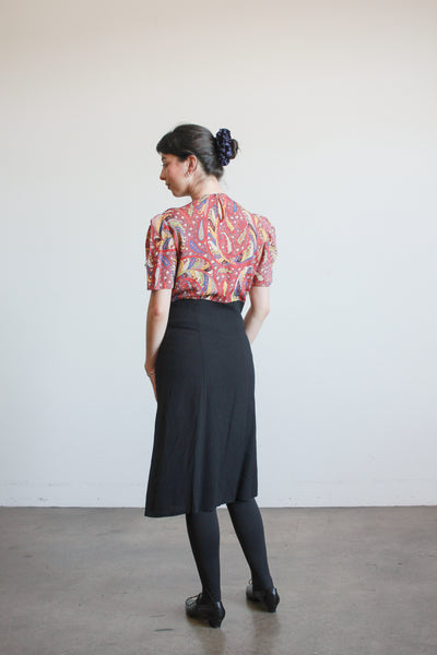 1940s Red and Black Rayon Paisley Dress