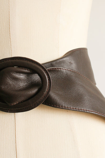 1980s Chocolate Brown Leather Thick Belt