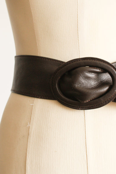 1980s Chocolate Brown Leather Thick Belt